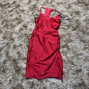 B Darlin Women's Dress Satin Halter Neck Deep V-Neck Size 3/4